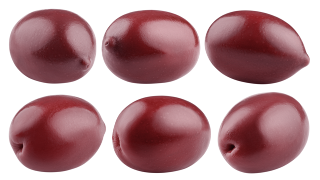red Olives isolated on white background, full depth of field