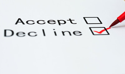 Closeup check boxes accept or decline with pen