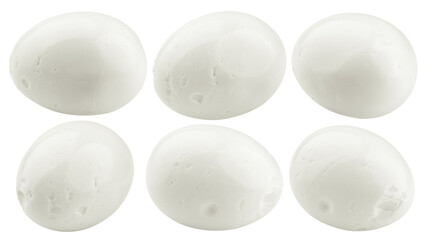 boiled egg without shell, isolated on white background, full depth of field