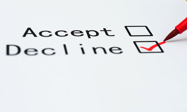 Closeup check boxes accept or decline with pen