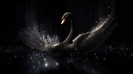 Black swan symbol on digital background in a Finance market concept