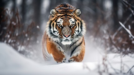 Tiger in snow, close up, Generative AI