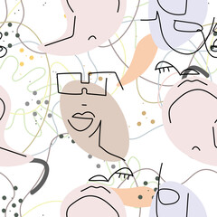 Woman Face line. Abstract drawing seamless pattern