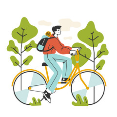 Slow traveling. Slow life principles and activity. Man riding a bicycle