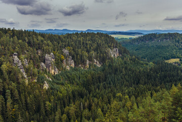 View from ruins of Strmen Castle in Adrspach-Teplice Rocks park near Teplice nad Metuji town in Czech Republic