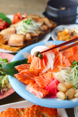 grilled salmon with vegetables and herbs