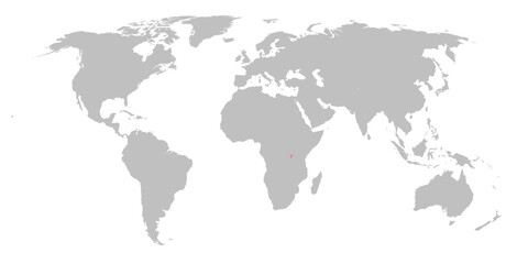 Vector map of the world with the country of Burundi highlighted in Pink on grey white background.