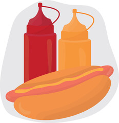 Hot dog with ketchup and mustard. High quality vector illustration.