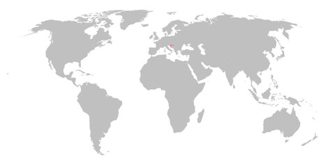 Fototapeta na wymiar Vector map of the world with the country of Croatia highlighted in Pink on grey white background.