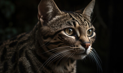 Fototapeta premium closeup photo of leopard cat in its natural habitat. Generative AI