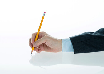 Businessman hand holding a pencil on white background