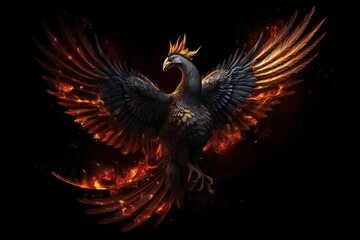 Fototapeta premium Abstract Art of Black Phoenix on Black Background Generative AI 