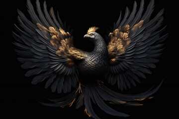 Obraz premium Abstract Art of Black Phoenix on Black Background Generative AI 