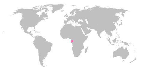 Fototapeta na wymiar Vector map of the world with the country of Gabon highlighted in Pink on grey white background.