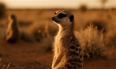 Fototapeta premium photo of meerkat in its natural habitat. Generative AI