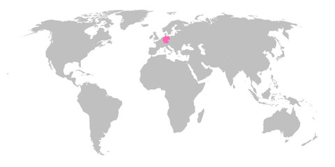 Vector map of the world with the country of Germany highlighted in Pink on grey white background. © Map Graphics