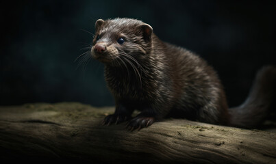 studio photo shot of mink (mammal) on dark background. Generative AI
