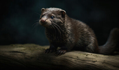 Fototapeta premium studio photo shot of mink (mammal) on dark background. Generative AI