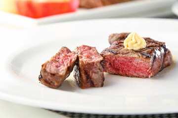 grilled beef steak with vegetables