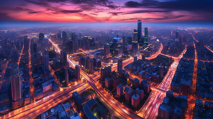 Obraz premium A Generativ big City stuck in the traffic during the blue hour 