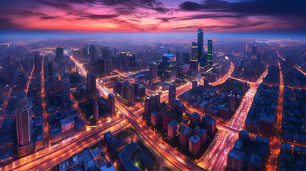 A Generativ big City stuck in the traffic during the blue hour 