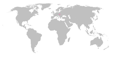 Fototapeta na wymiar Vector map of the world with the country of Slovakia highlighted in Pink on grey white background.