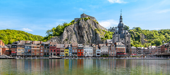 Panoramic view of the old town of Dinant, Belgium. - obrazy, fototapety, plakaty