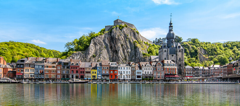 Panoramic view of the old town of Dinant, Belgium.