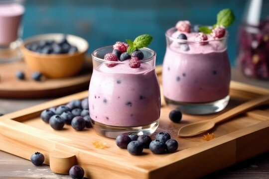 blueberry milkshake on background