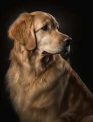 Obraz premium close up portrait of a cute golden retriever in the studio. AI generative