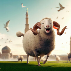 Fototapeta 3D Render of A Happy Goat Celebrating Eid Al-Adha obraz