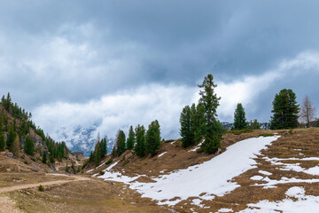 Alpine hiking trail along the Italian Dolomites