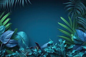 Fototapeta na wymiar Tropical leafes on blue background