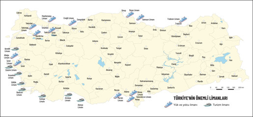 Turkey's Important Ports Map, Freight Ports, Tourism Ports, Turkey map, map, geography lesson