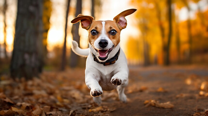 Jack Russell Terrier dog run in park, Generative ai