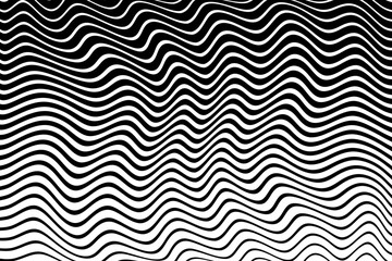 Wavy Lines Pattern with 3D Illusion and Motion Effect. Black and White Texture.