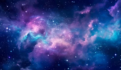 Fototapeten Nebula stardust wallpaper, blue, purple and magenta galaxy. Generative Ai Illustration. © Saulo Collado