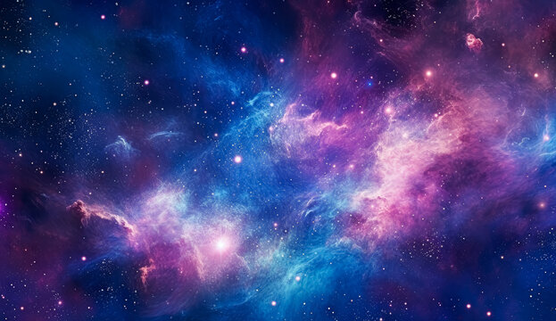 Nebula stardust wallpaper, blue, purple and magenta galaxy. Generative Ai Illustration.