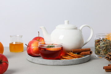 Concept of delicious hot drink - tea, berry - fruit tea
