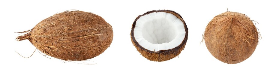 Tropical fruit, сollection of coconuts isolate on white background. File contains clipping path.