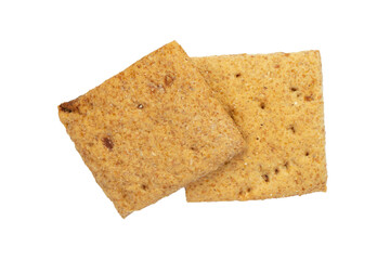 Two square crackers. Carbohydrate snack. Isolated on white background.