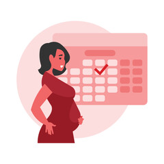 Pregnant woman with the calendar. Vector illustration in flat style.