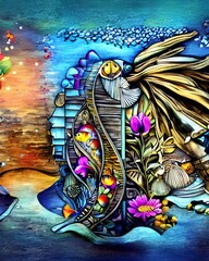 Abstract art. Colorful paintings in the sea. colorful. ai image
