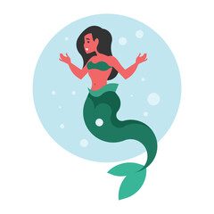 Beautiful mermaid. Vector illustration in a flat style on a white background.