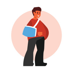 Man with a broken arm. Vector illustration in flat style. Health care concept.