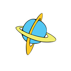 Vector colorful Planet, satellite, space object. Design element, icon, clip art on theme of cosmos, astronomy, UFO in Doodle flat style.
