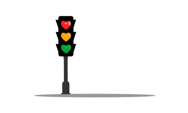 Heart-shaped traffic light love expression creative concept. Symbol or icon in traffic light sign creative, stop, ready, drive and go. 