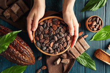 Concept of fresh and aromatic food - cacao beans