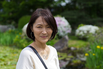 Japanese woman outdoors in spring