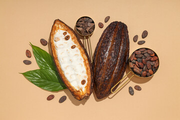 Concept of fresh and aromatic food - cacao beans
